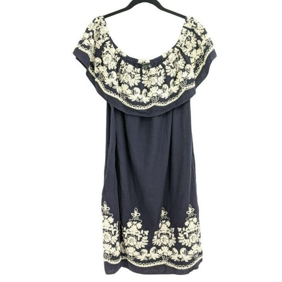 Label by Five Twelve Off Shoulder Dress Navy White Embroider - Picture 2 of 5